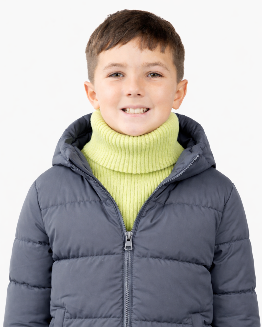 Oliver, aged 9, wears a small freddie in lime