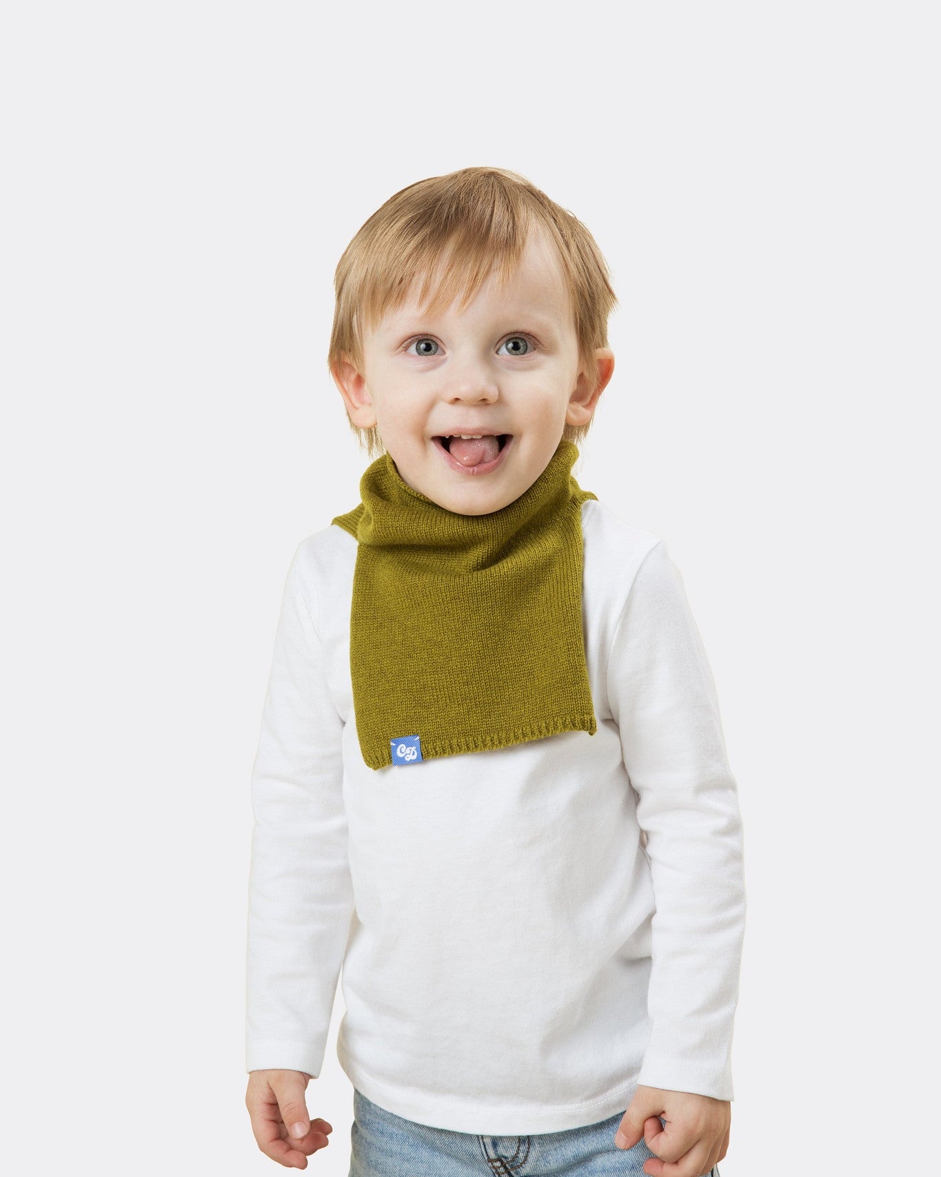 Elio, aged 3, wears a mini stan dickey in mossy